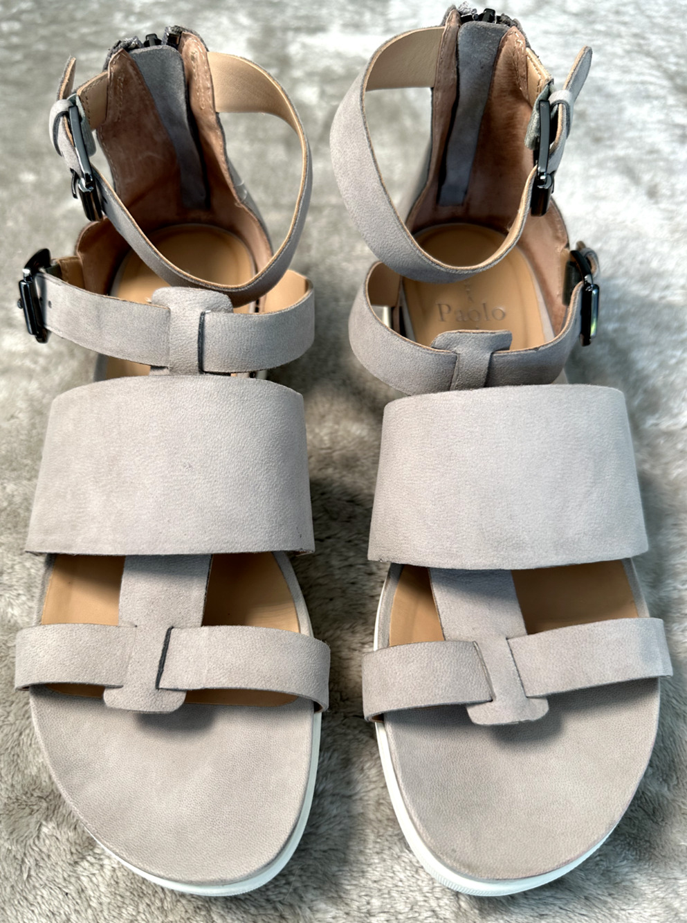 Linea Paolo Gray Leather Hidden Wedge Sandals Womens Size 8